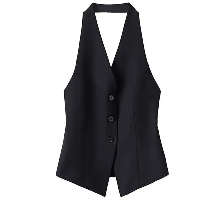 Women's denim jacket vest/Halter Vest Shirt Solid Color Neckline Tie Front Sleeveless/Polyester