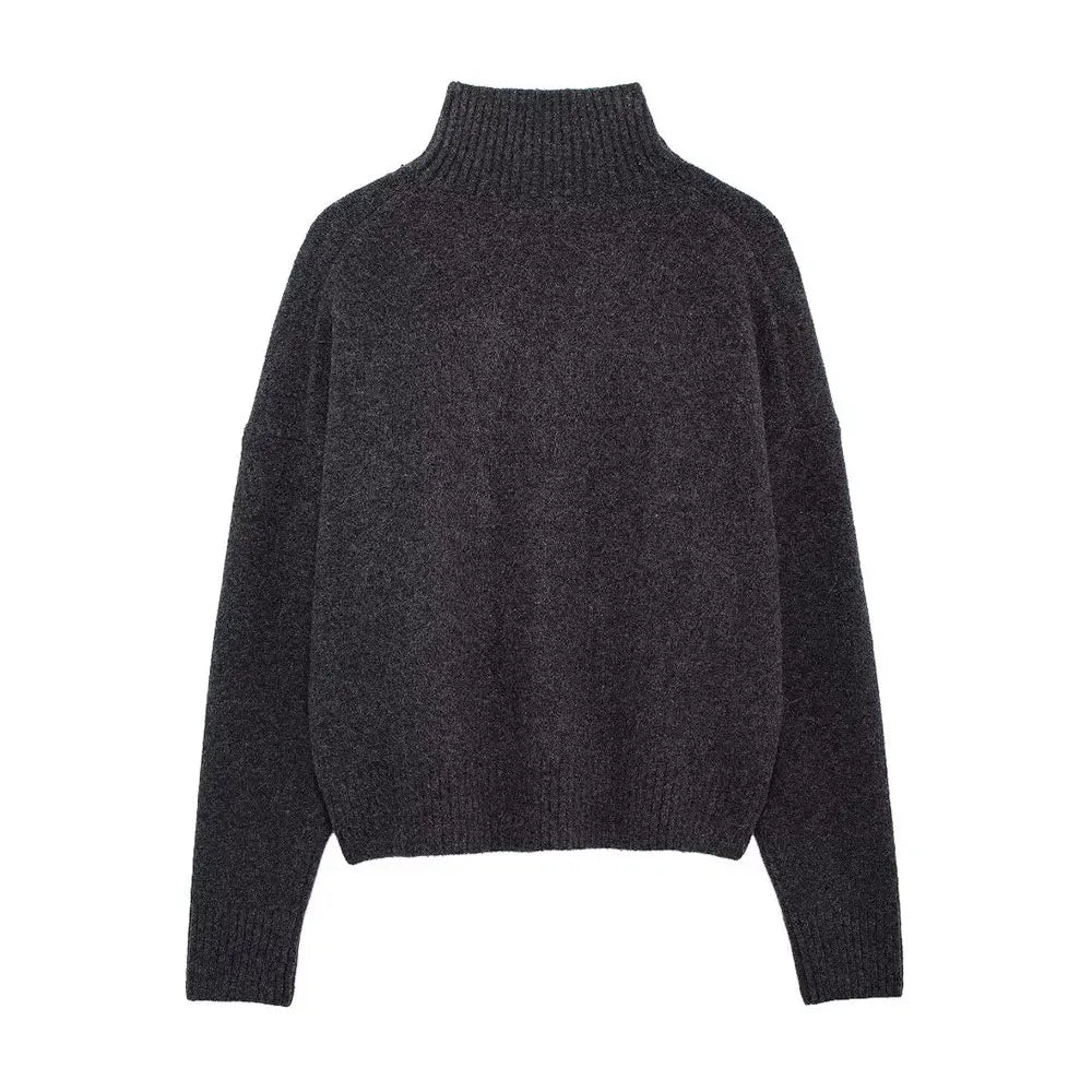 Turtleneck Knitted Sweater/High Collar/Long Sleeves Female Chic Lady/Casual Mujer Cardigan Outfits.