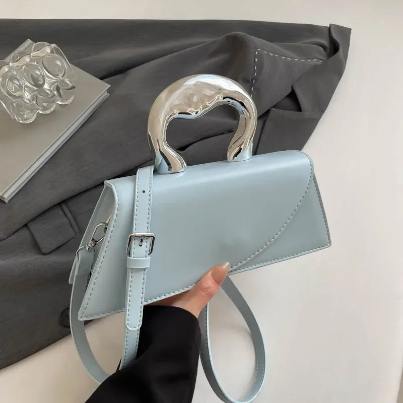Luxury Heart Handle Mini Handbag – Structured Crossbody & Clutch Purse with Metallic Top Handle