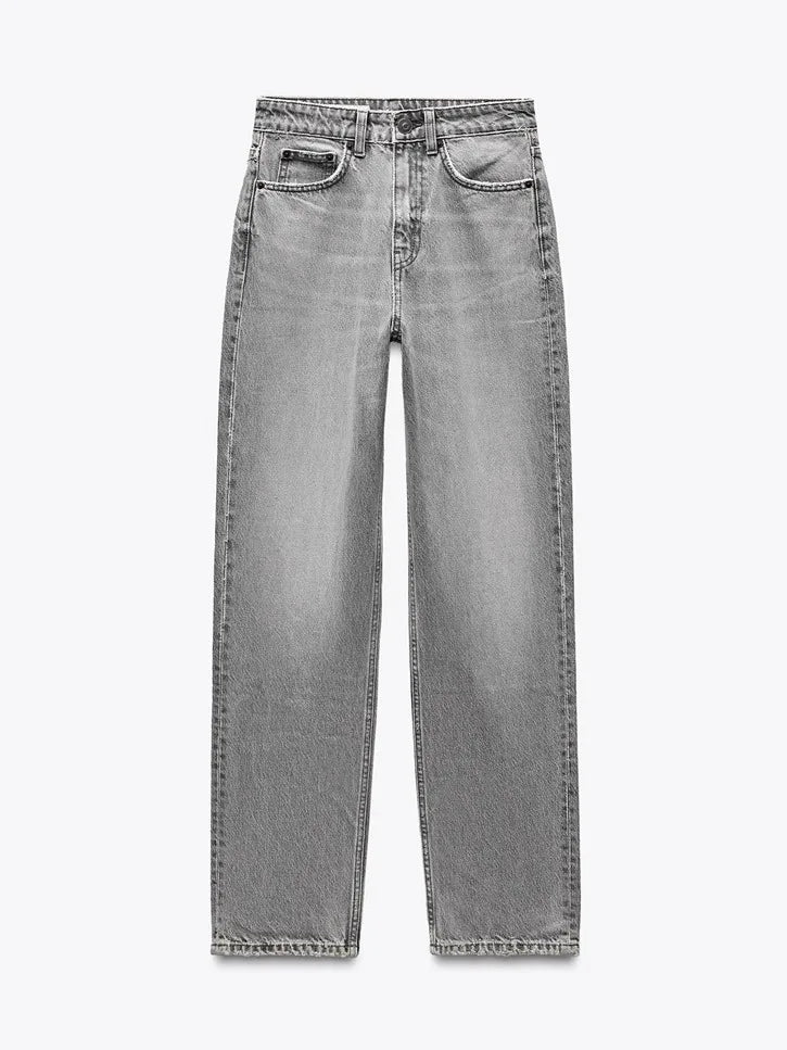 Women’s High-Waisted Straight-Leg Jeans – Classic Relaxed Fit Denim Pants