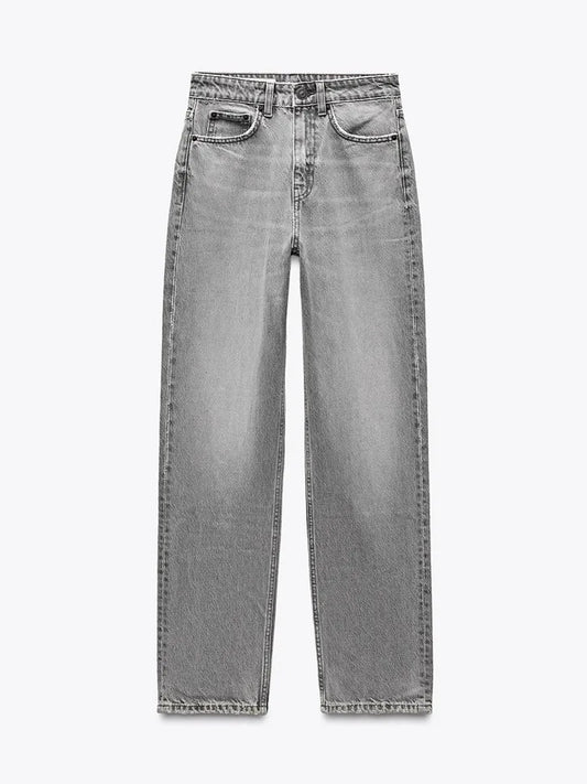 Women’s High-Waisted Straight-Leg Jeans – Classic Relaxed Fit Denim Pants