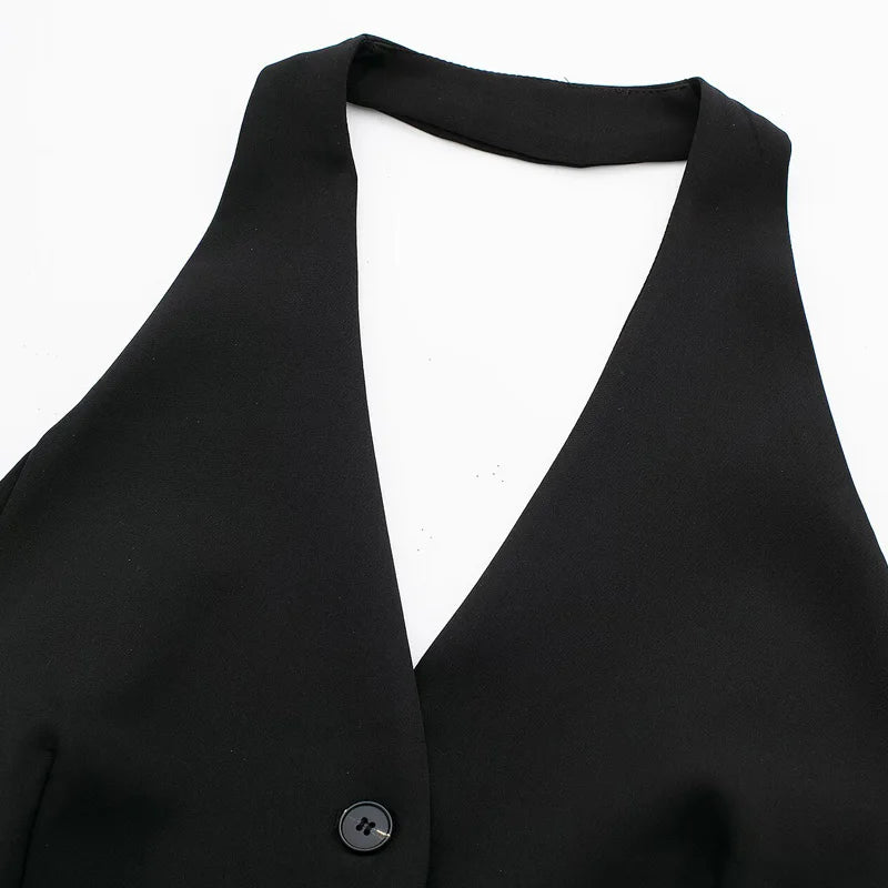 Off Shoulders Women's Halter Vest/Black/White/Grey Vest/Outerwears/Single Breasted/Off Shoulder Sleeveless Vests/turned down collar.