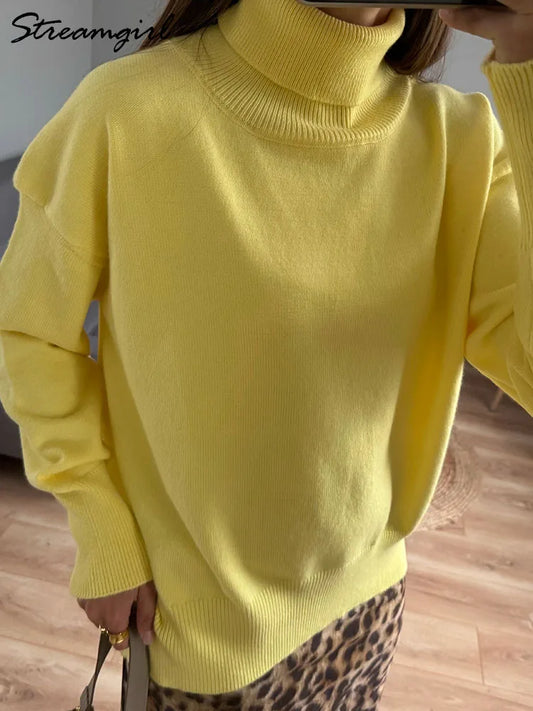 Loose Fitted Turtleneck Sweater’s/Women Winter Pullover Trend’s/Oversize Sweater/New Solid Jumper Turtleneck Sweater’s.