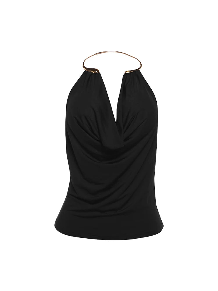 Timeless Elegance Metal Accent Halter Top