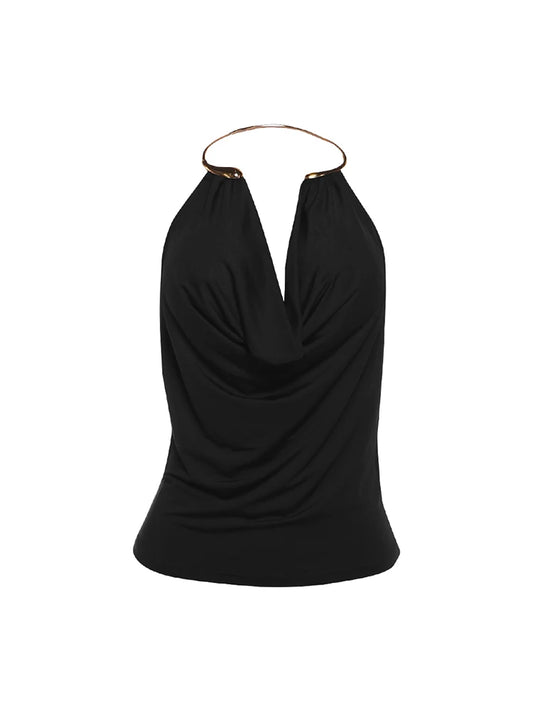 Timeless Elegance Metal Accent Halter Top