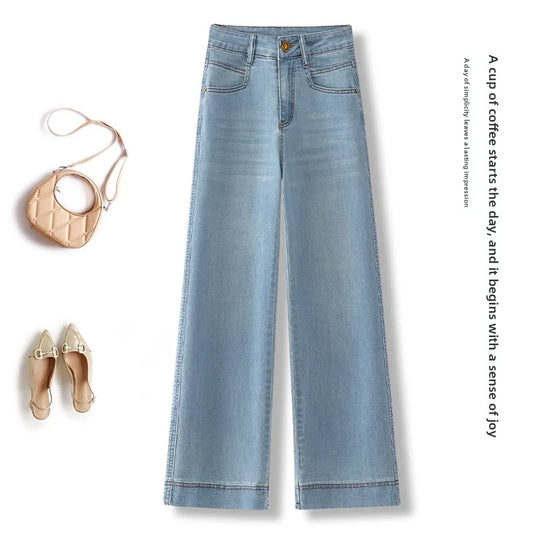 Women’s High-Waist Wide-Leg Jeans | Retro Straight-Leg Denim Pants | Light & Dark Wash