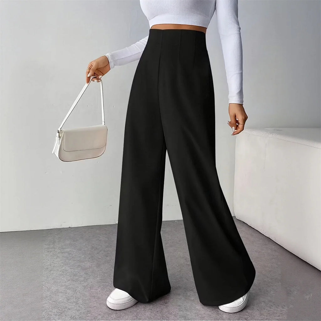 Fashioned Wide Leg Trouser’s/Non~Zipper Comfortable Fit/High Waist Pant’s/Slightly Stretched/Tatting Pattern Pant’s/Solid Colored Street Wear Clothing.
