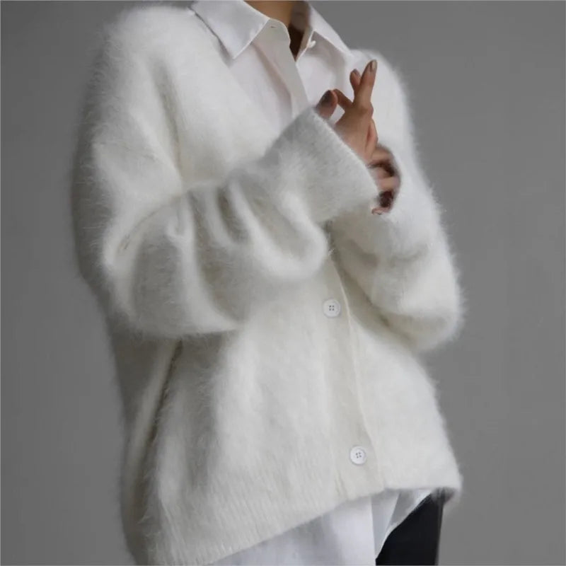 Cardigan winter/Elegant Long-sleeved Sweater/Single style breasted /Women's Casual Cardigan Soft Elastic Knitted Sweater.