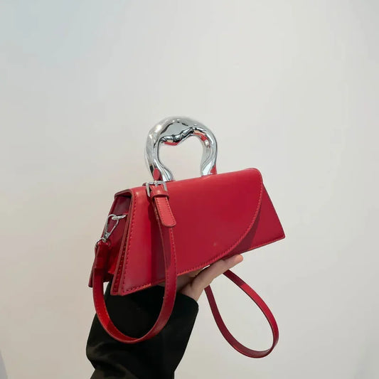 Luxury Heart Handle Mini Handbag – Structured Crossbody & Clutch Purse with Metallic Top Handle