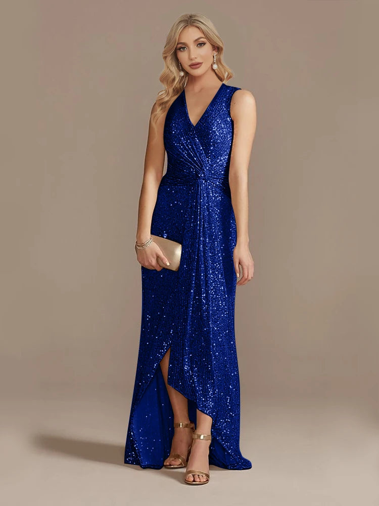 Luxury Floor Length V-Neck Evening/ Dresses Elegant Slit Party Women/Sequins Formal Cocktail Prom Gowns.