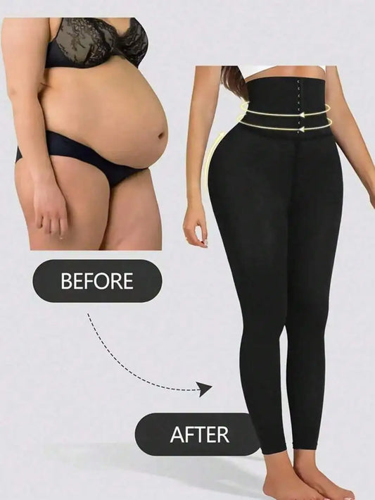 Women’s High-Waisted Compression Leggings – Adjustable Hook & Eye Tummy Support, Sculpting Stretch Pants