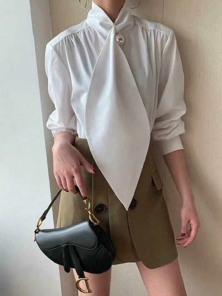 Simple Solid Elegant Casual Look/ Top High Neck/Long Sleeves Loose Fit Blouse/Fashion Daily Wear.