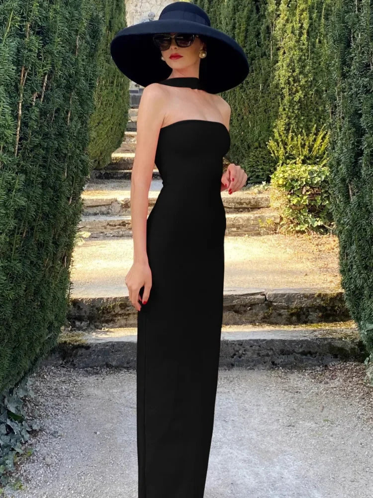 Elegant Halter Neck Bodycon Maxi Dress for Women – Strapless Backless Sleeveless Evening Party Dress | Modern Blend Boutique