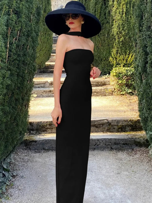 Elegant Halter Neck Bodycon Maxi Dress for Women – Strapless Backless Sleeveless Evening Party Dress | Modern Blend Boutique