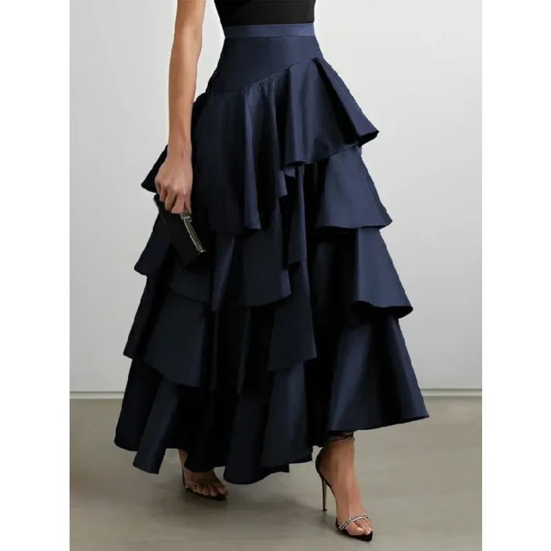 Elegant Midi Skirt’s/Autumn Falbala Swing Party/A-Line Classic/Vintage High Waist Skirt’s/Black/White.