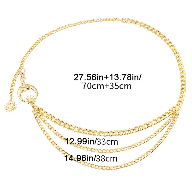 Women Waist Chain Belt/Dress Skirt Belt’s With Moon Star Body Waistband/Luxury Fashion Ladies Chain Cloth Accessories.