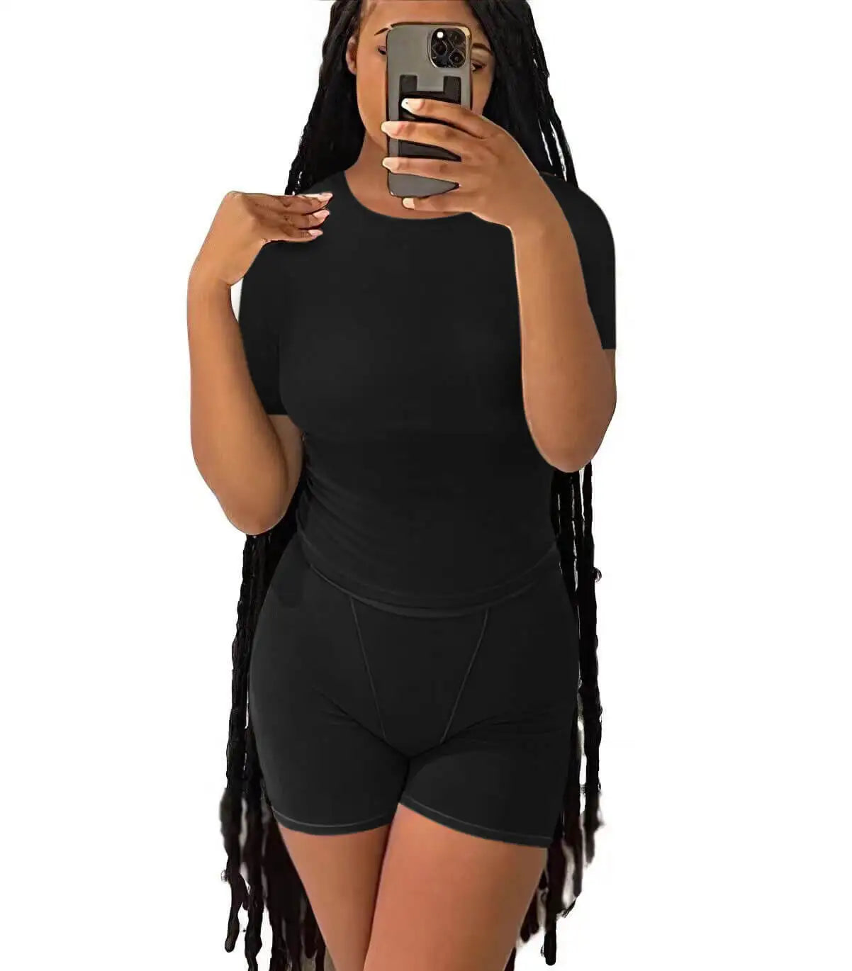 Casual Workout Day/Two Piece Outfit/Fitted Crew Neck/T~shirt/High Waist Pant’s/Matching Sets Streetwear.