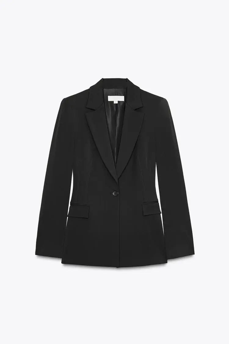 Timeless Tailored Shoulder Pad Blazer | Women’s Slim Fit Single Button French Suit Jacket | Office & Business Chic