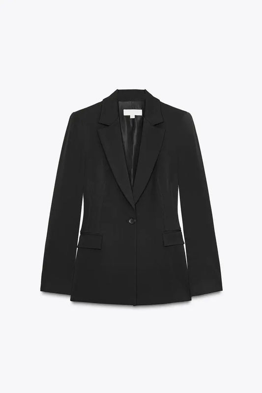 Timeless Tailored Shoulder Pad Blazer | Women’s Slim Fit Single Button French Suit Jacket | Office & Business Chic