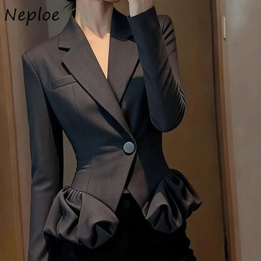 Elegant Peplum Waist Blazer – Women’s Tailored Ruffle Sleeve Jacket | Modern Blend Boutique