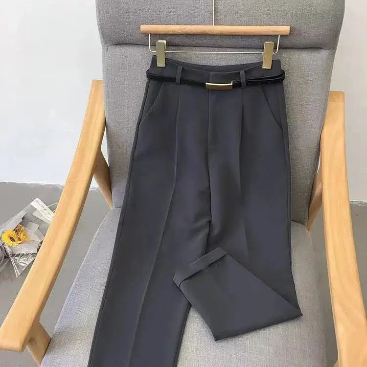 Elegant Summer Casual Pants Women Fashion Solid Color/Slim Straight Trousers/Chic Business Mujer Retro Belt.