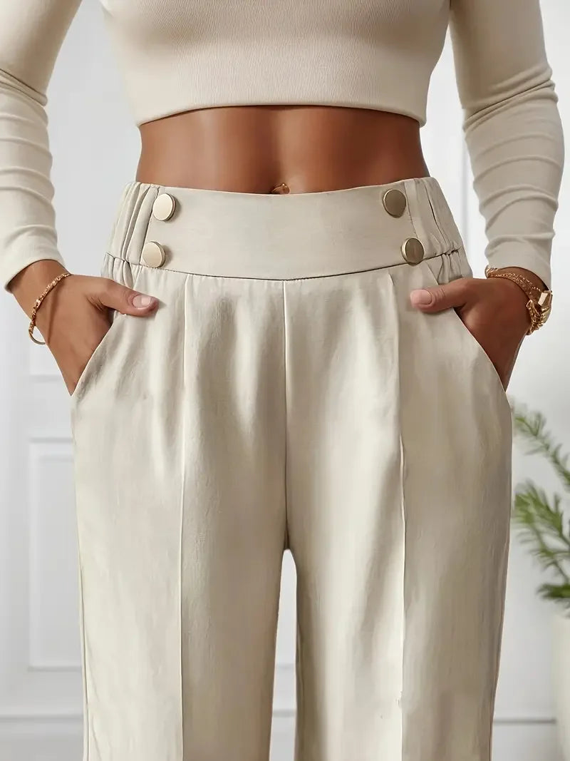 Well Fitted High Waist Pant’s/Wide Leg Pant’s/Flow Floor-Length Trousers/Minimalist Straight Fit Lounge/Elastic Waist Pocketed Pant’s.