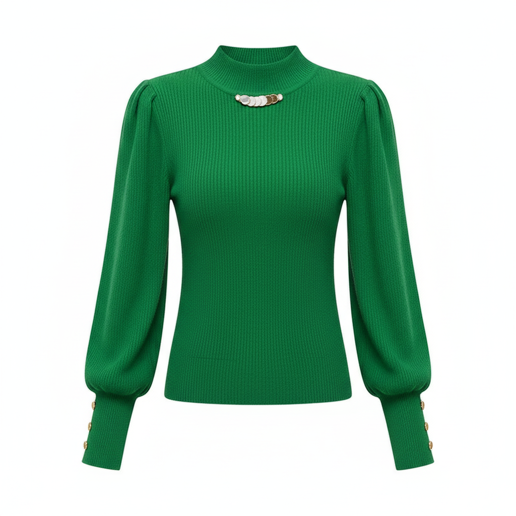 Elegant Solid Colored Button Sleeve Sweater’s/Women's Clothing/Autumn Winter Loose All-match Pullover’s.