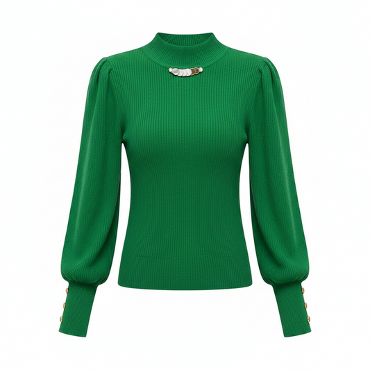 Elegant Solid Colored Button Sleeve Sweater’s/Women's Clothing/Autumn Winter Loose All-match Pullover’s.
