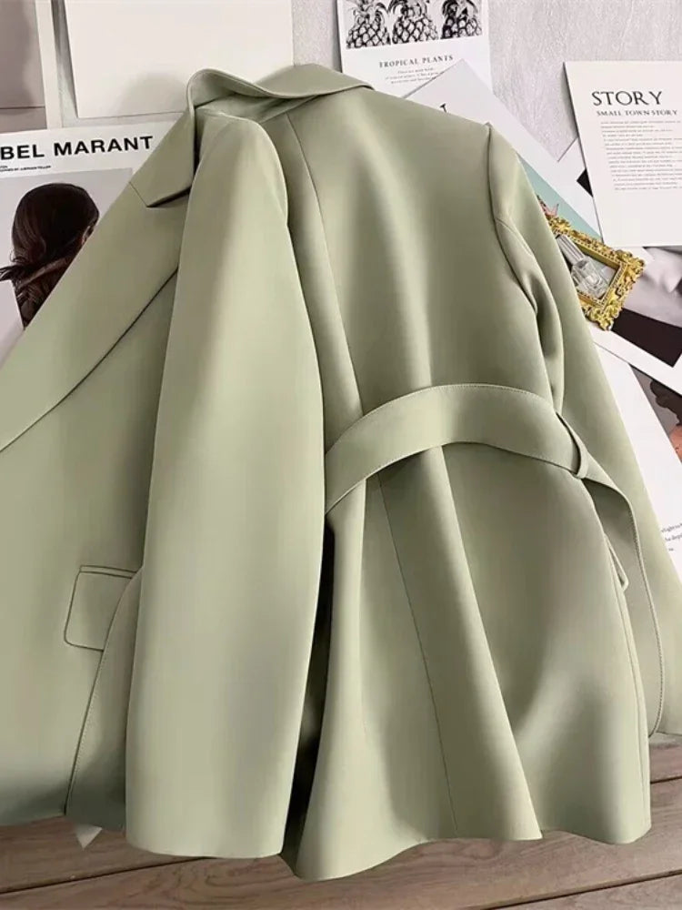 Stylish Loose Fitted Tailored Blazers/Solid Women Wear/Oversized Suit with Belt.