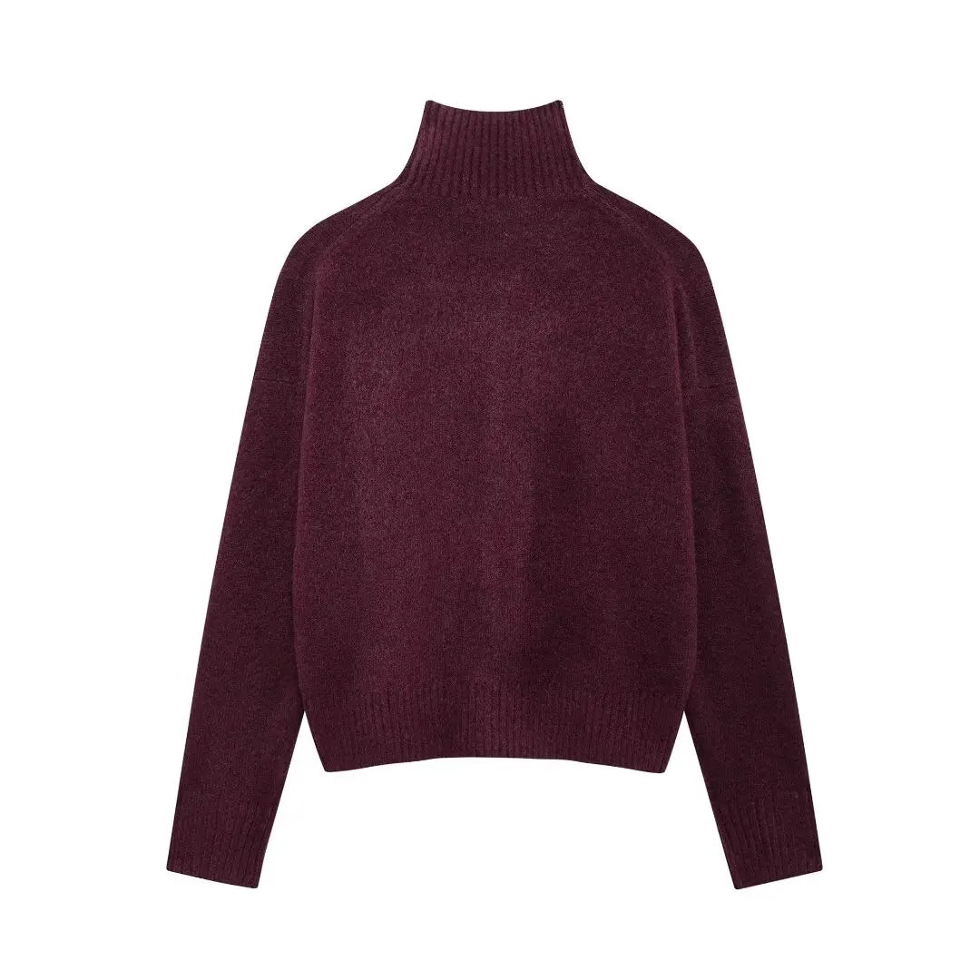 Turtleneck Knitted Sweater/High Collar/Long Sleeves Female Chic Lady/Casual Mujer Cardigan Outfits.