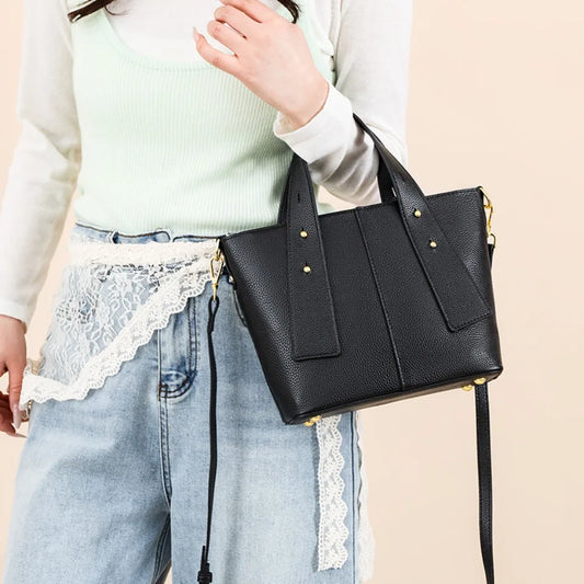 Timeless Black Leather Tote & Crossbody Bag for Everyday Style