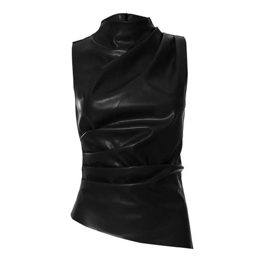 Slim Fit Sleeveless Top Comfortable Slim-fitting Top Stylish Women's Faux Leather Motorcycle Vest with Piled for Fashionable