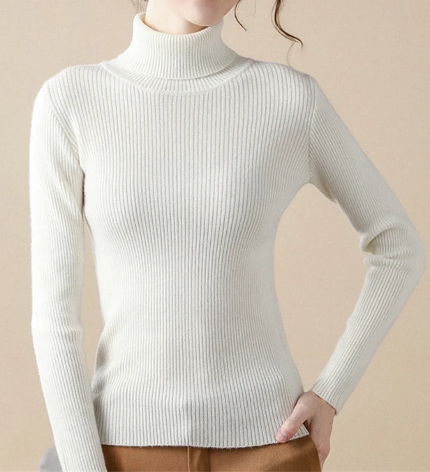 Pullover High Neck~Knitted Ribbed Turtleneck/Soft Pullovers Cashmere Jumpers. Stretch in size.