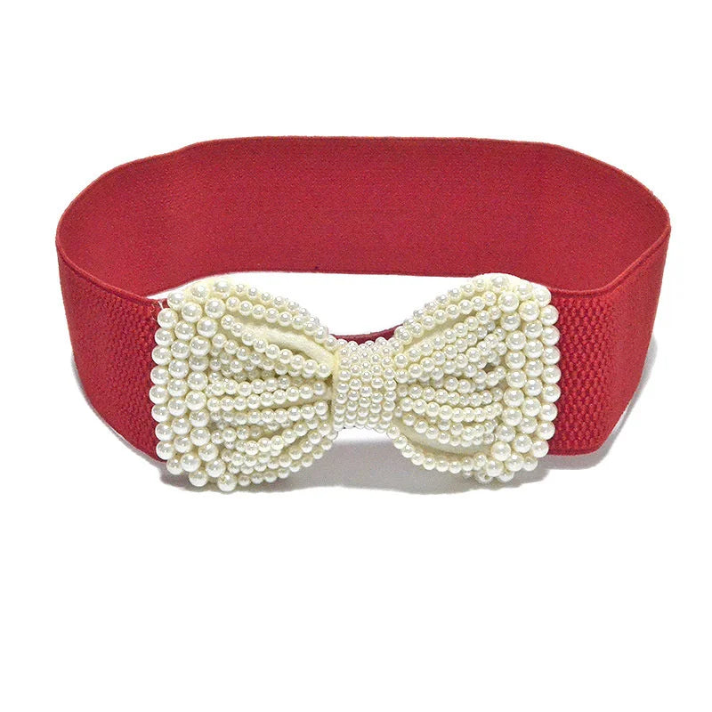 Refined Bowknot Elastic Belt/Elegant Women Wide Side Waistband/Female Dress Coat Clothing Exquisite Decoration Belt.