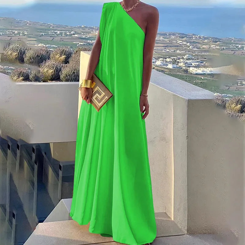 Elegant Women Loose Party Dress/Female Luxurious Sexy One Shoulder/ Celebrity Guest Cocktail Evening/Long Dress Robe.
