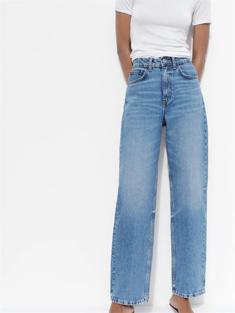 Women’s High-Waisted Straight-Leg Jeans – Classic Relaxed Fit Denim Pants
