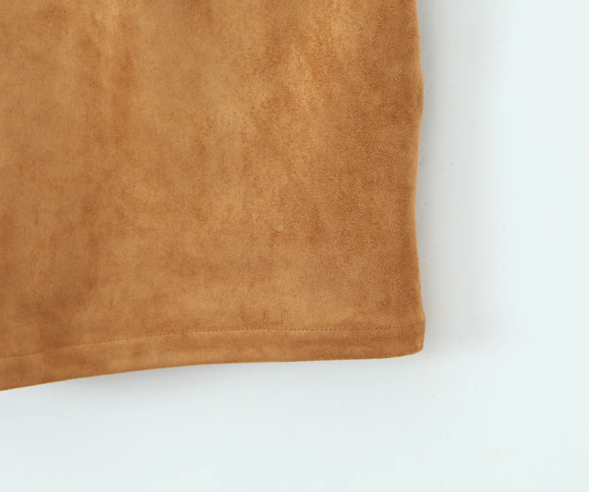 YENKYE Retro Brown Faux Suede Shorts for Women – High-Waist Casual Vintage Short Pants