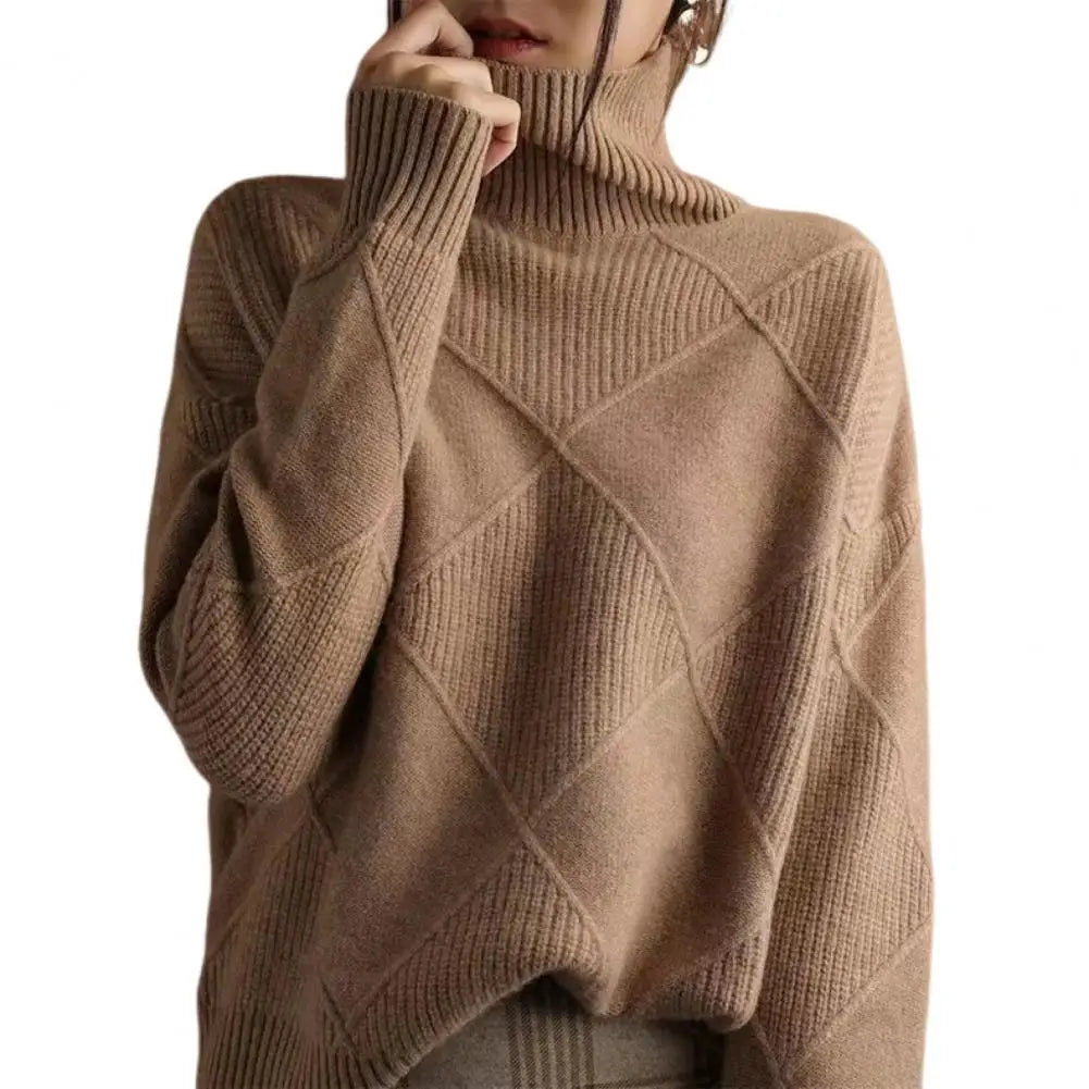 Solid Stylish Winter Turtleneck Sweater/ Elegant Thicken Warm Knitted Pullover/Crochet Texture Slim Tops Loose Jersey Knitwear Jumper.