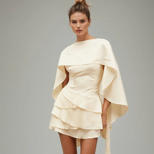 Solid Pullover Laced Dress/Spliced Ruffles Slimming Fitted/O~Neck Sleeveless/High Waist Temperament Mini Dress Female Fashion.