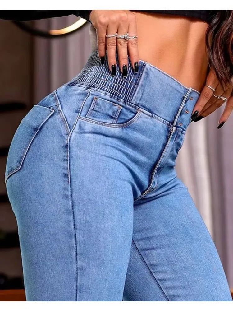 Fashioned  High Waist Jeans/Women Elastic Skinny Denim Pants/Y2K Trousers Shaping Butt Lift Slim-fit Jeans Black.