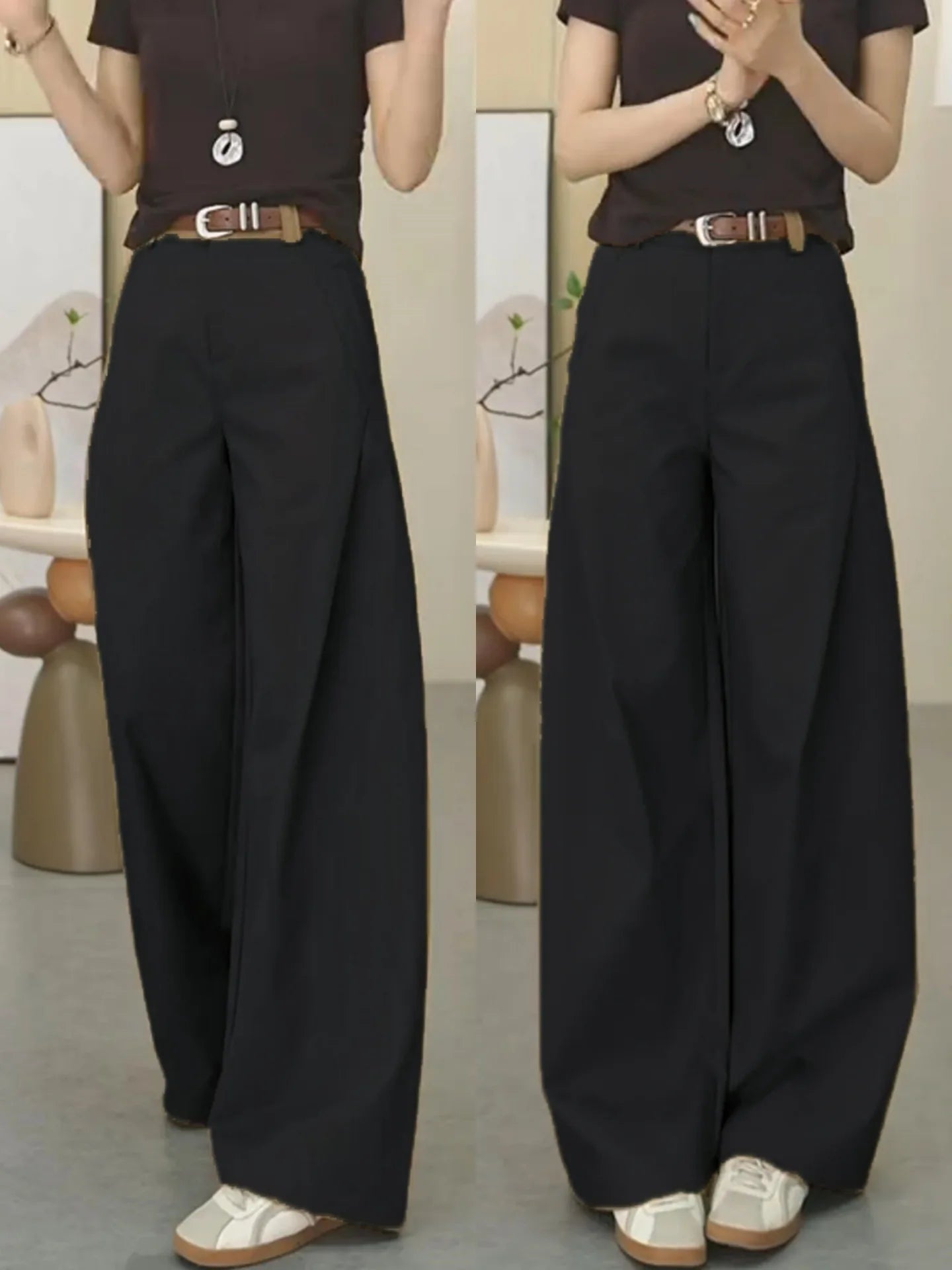 Stylish Khaki Cargo Wide Leg Pant’s/Women's Autumn New Style/Loose Slimming Straight Leg Trouser’s.