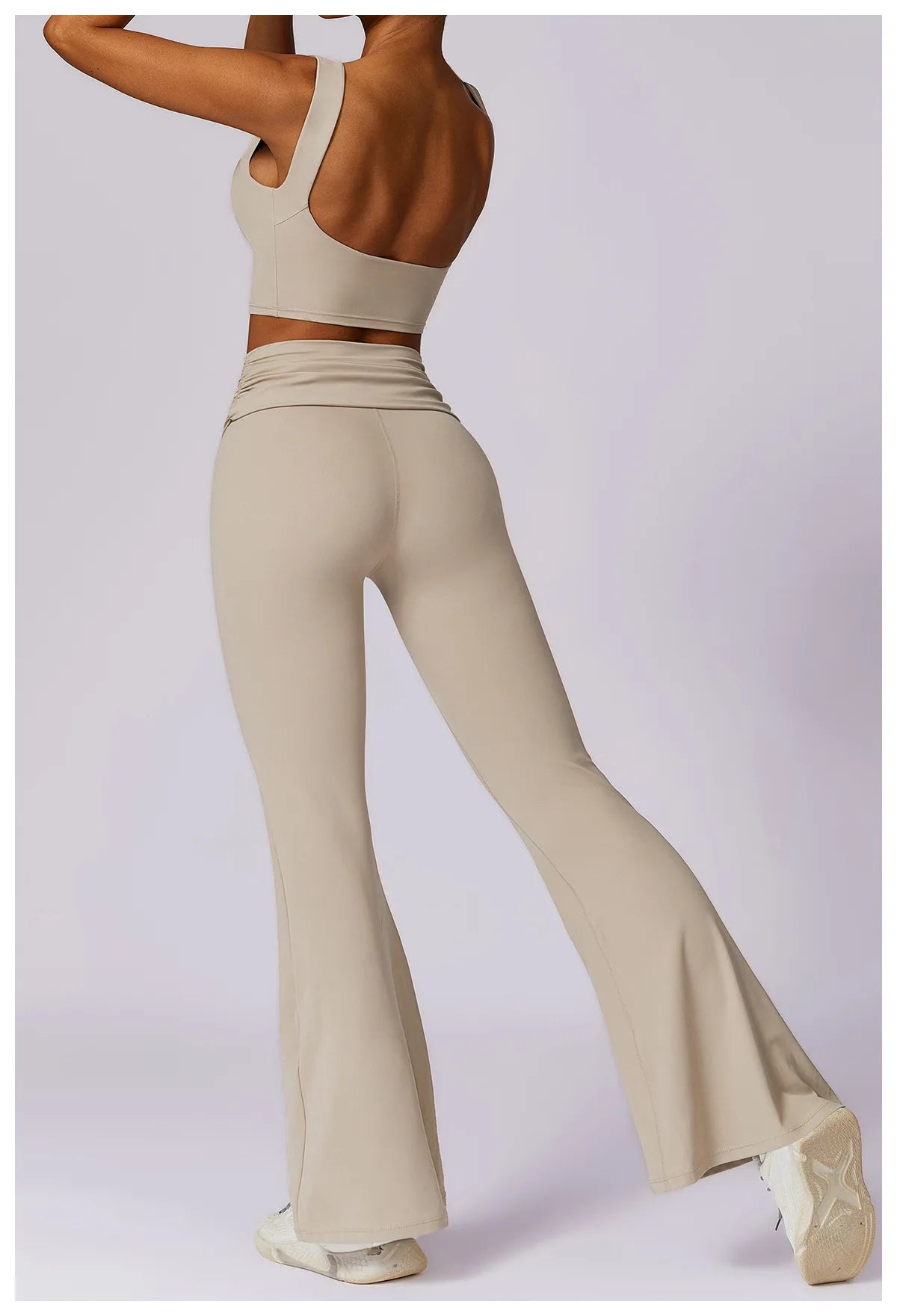 High-Waisted Flared Active Pants with Sculpting Fit – Neutral Beige
