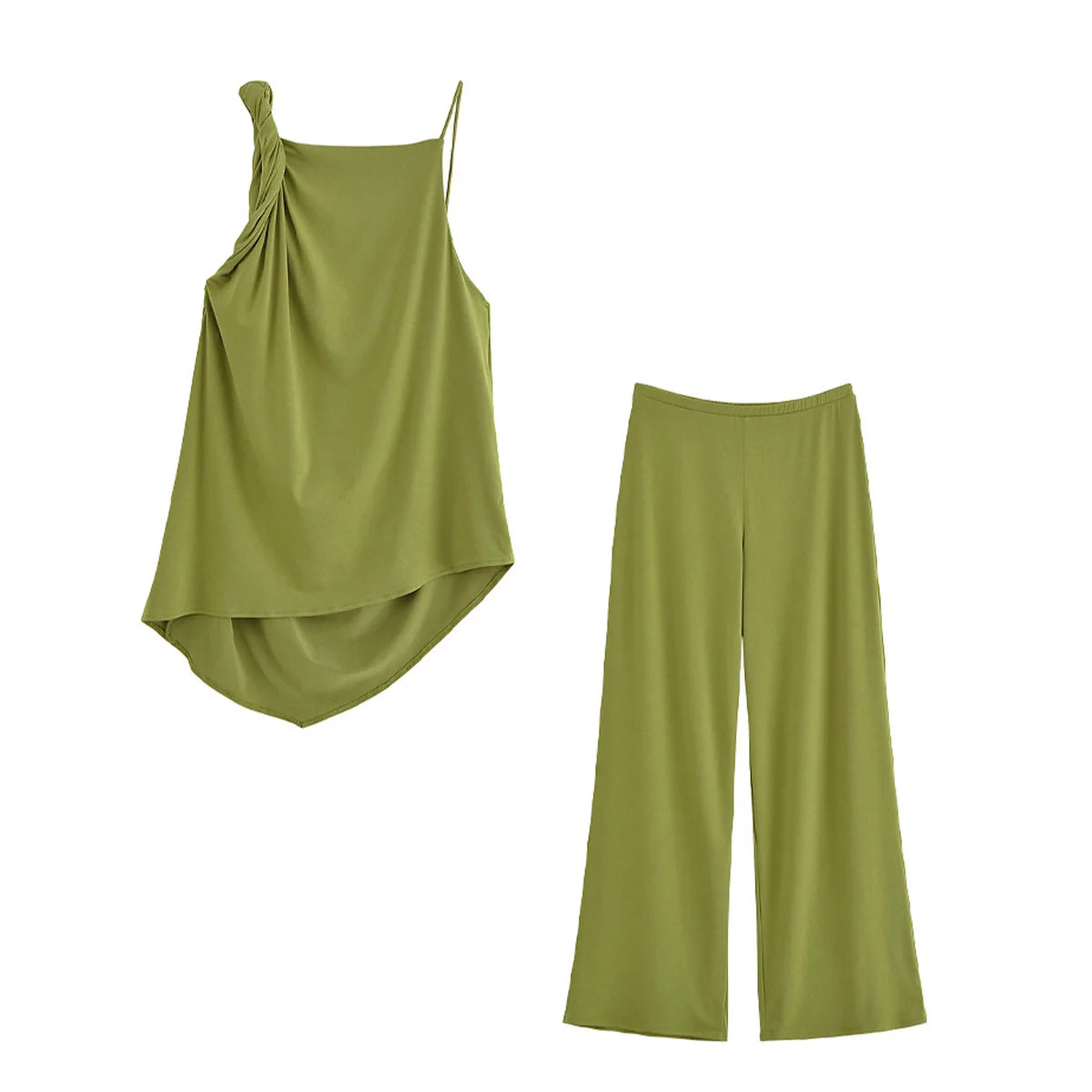 Modern Designed HH Blouse/Women Asymmetric Pleated Backless Top/Elastic Waist Setting/Wide-Leg Pant’s.