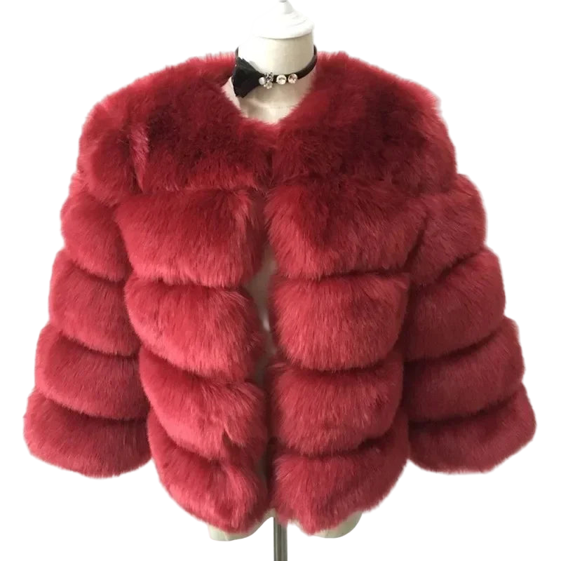 Faux Fur Coat’s For Winter/Women Short Coat Y2k Warm Furry Outerwear/O~Neck Knitted Puffy Warm Coat’s.