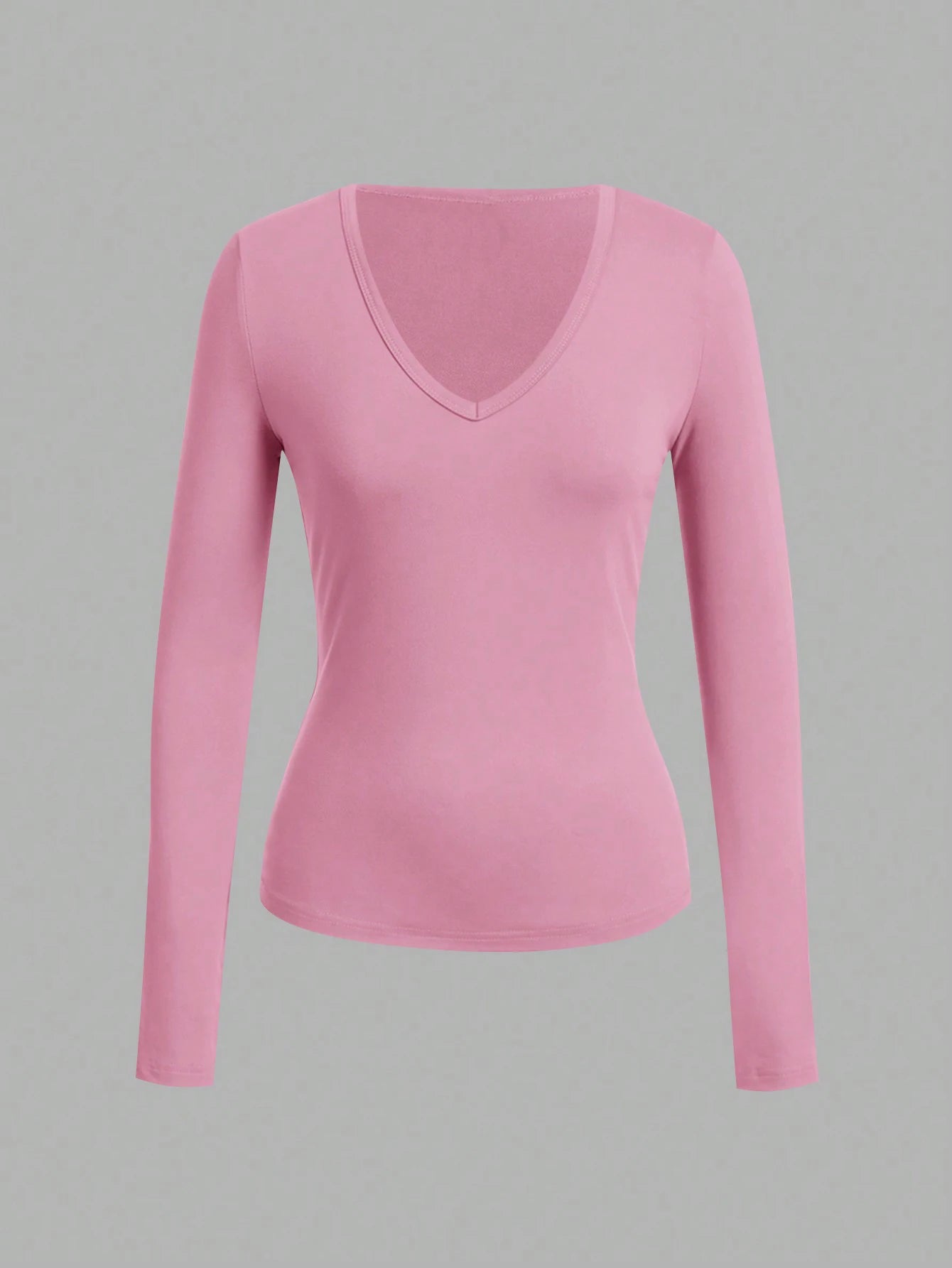 Long-Sleeve V-Neck Fitted Top – Soft Stretch Everyday Essential