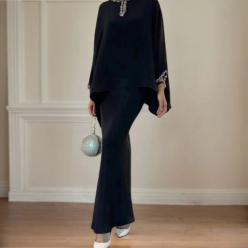 Modern Designed Floral Print Dress/Fashion Silk Beaded Loose Pencil/Maxi Skirt Suit Two Piece Set Simple Party Gown Dresses Set’s.