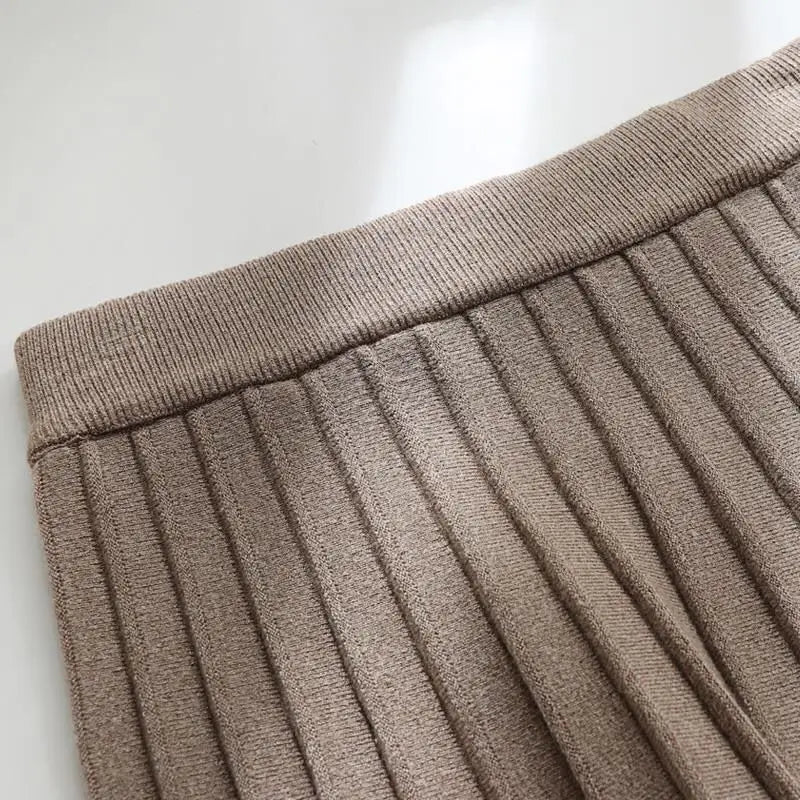 Fashioned Solid Color Knitted Skirt/Pleated A-Line Trend/All-match Elastic High Waist Skirt/Women's Clothing.