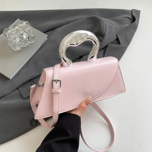 Luxury Heart Handle Mini Handbag – Structured Crossbody & Clutch Purse with Metallic Top Handle
