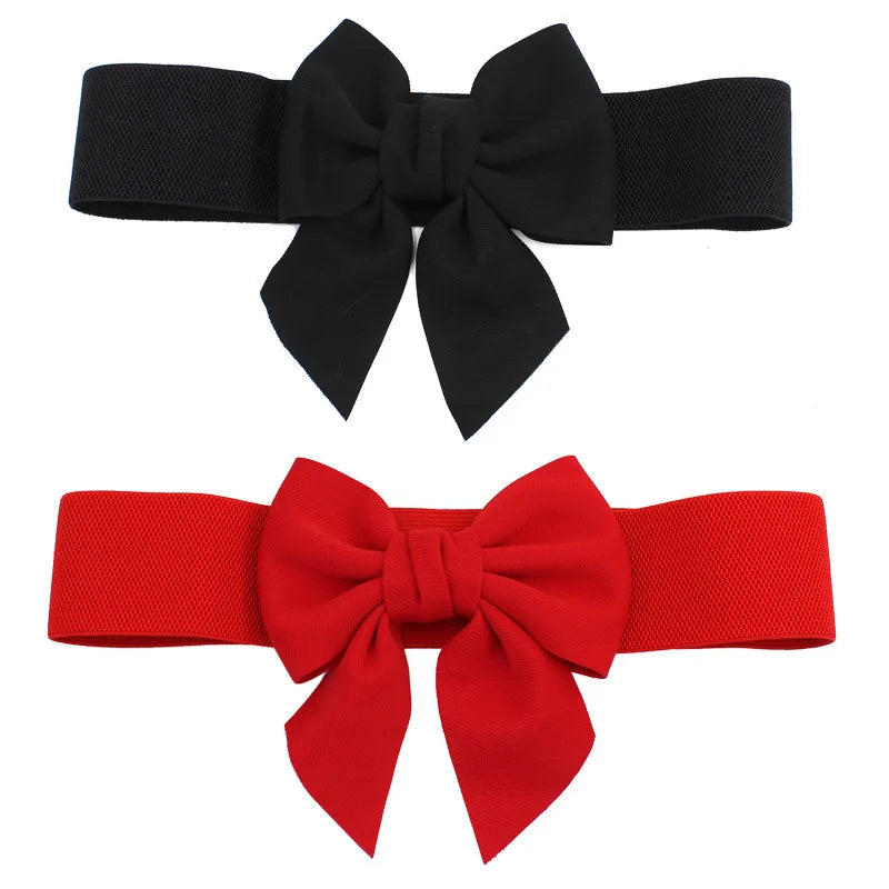 New Fashion Elegant Large Bow Elastic Belt’s/Women Wide Side Belt Dress Female Jeans Waistband Trouser Accessory.
