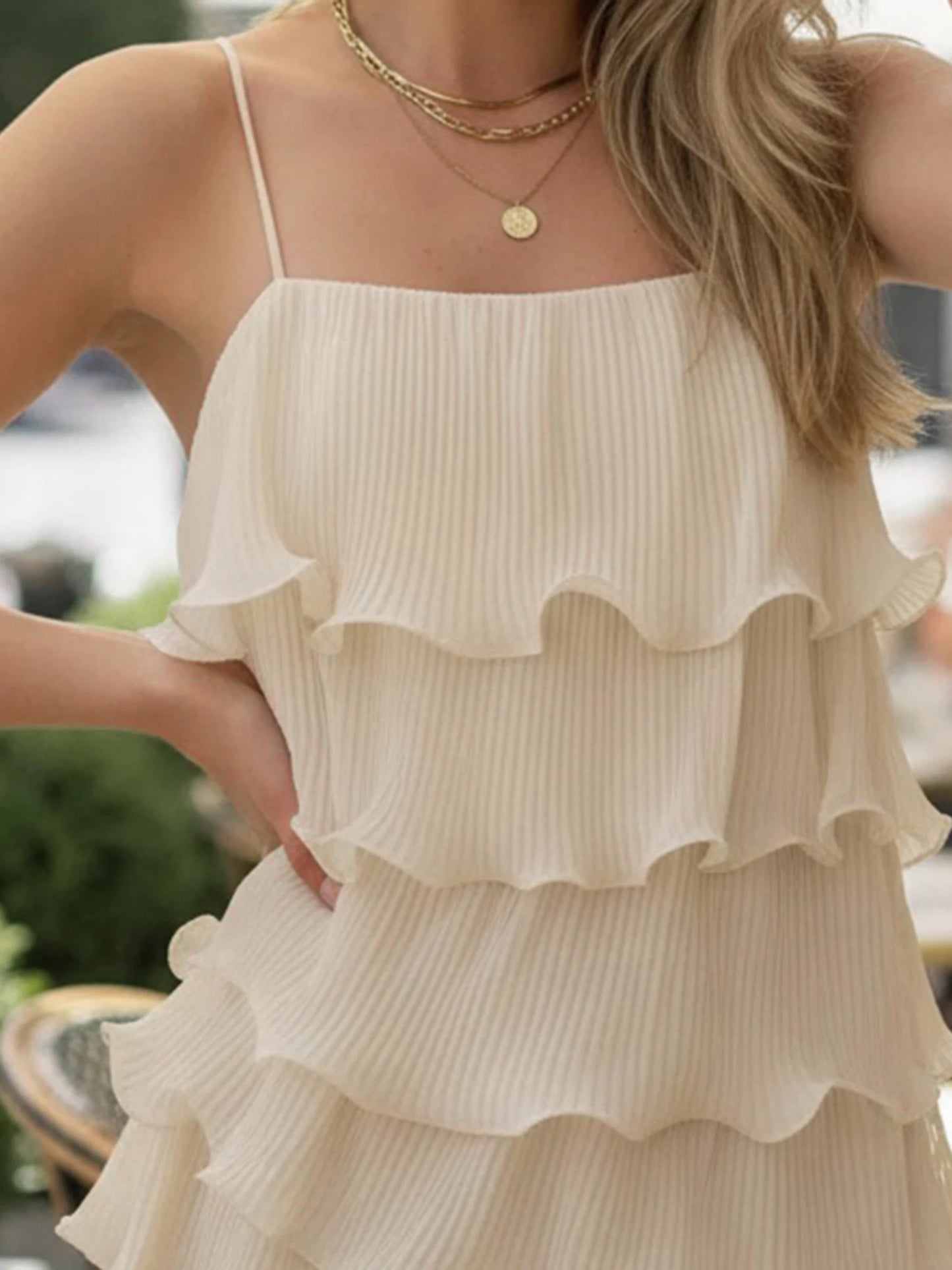 Elegant Layered Ruffle Mini Dress – Summer Polka Dot Sleeveless Look
